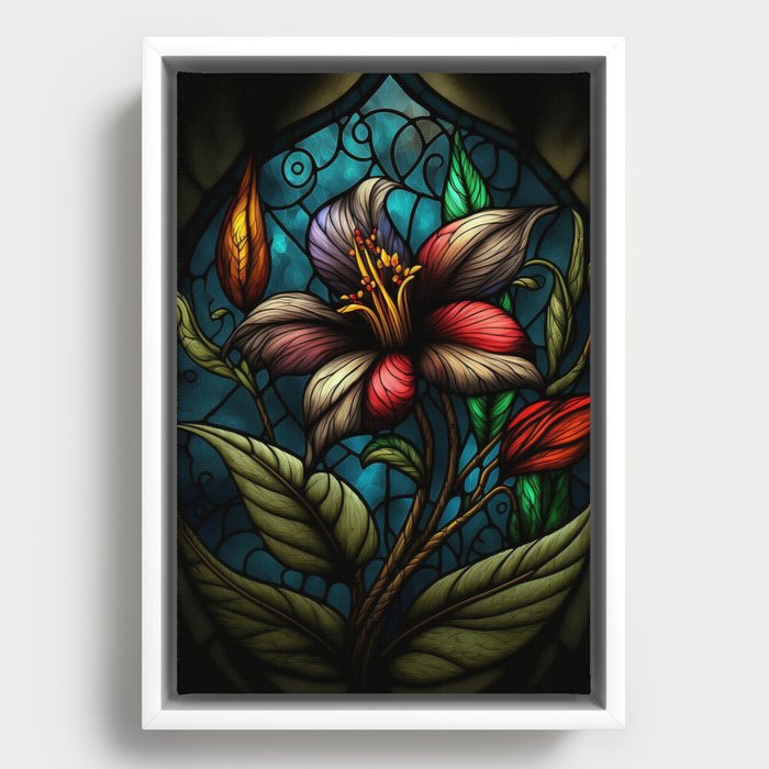 Stained Glass Flower Framed Canvas