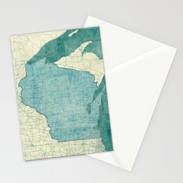 Wisconsin State Map Blue Vintage Stationery Cards