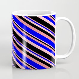 [ Thumbnail: Light Coral, Blue, Light Pink, and Black Colored Lines Pattern Coffee Mug ]