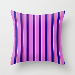 [ Thumbnail: Deep Pink, Beige, Purple, Dark Blue, and Orchid Colored Stripes Pattern Throw Pillow ]