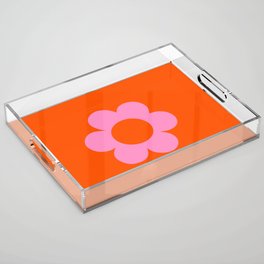 La Fleur | 01 - Retro Floral Print Orange And Pink Aesthetic Preppy Modern Abstract Flower Acrylic Tray