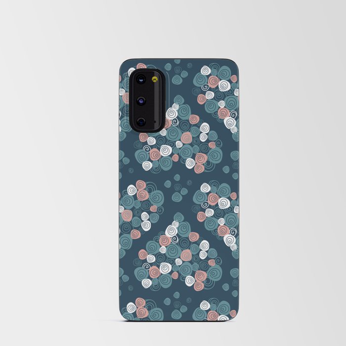 Rose hearts blue pastel pink and white on dark blue background Android Card Case