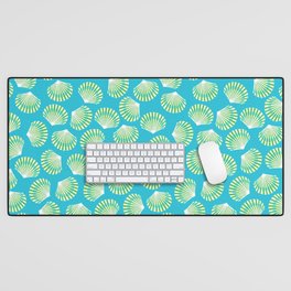 Blue and Lime Green Sea Scallop Shell Pattern Desk Mat