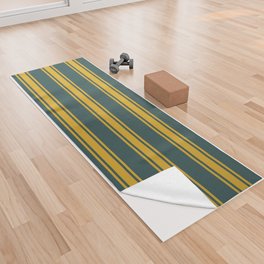 [ Thumbnail: Dark Slate Gray & Goldenrod Colored Pattern of Stripes Yoga Towel ]