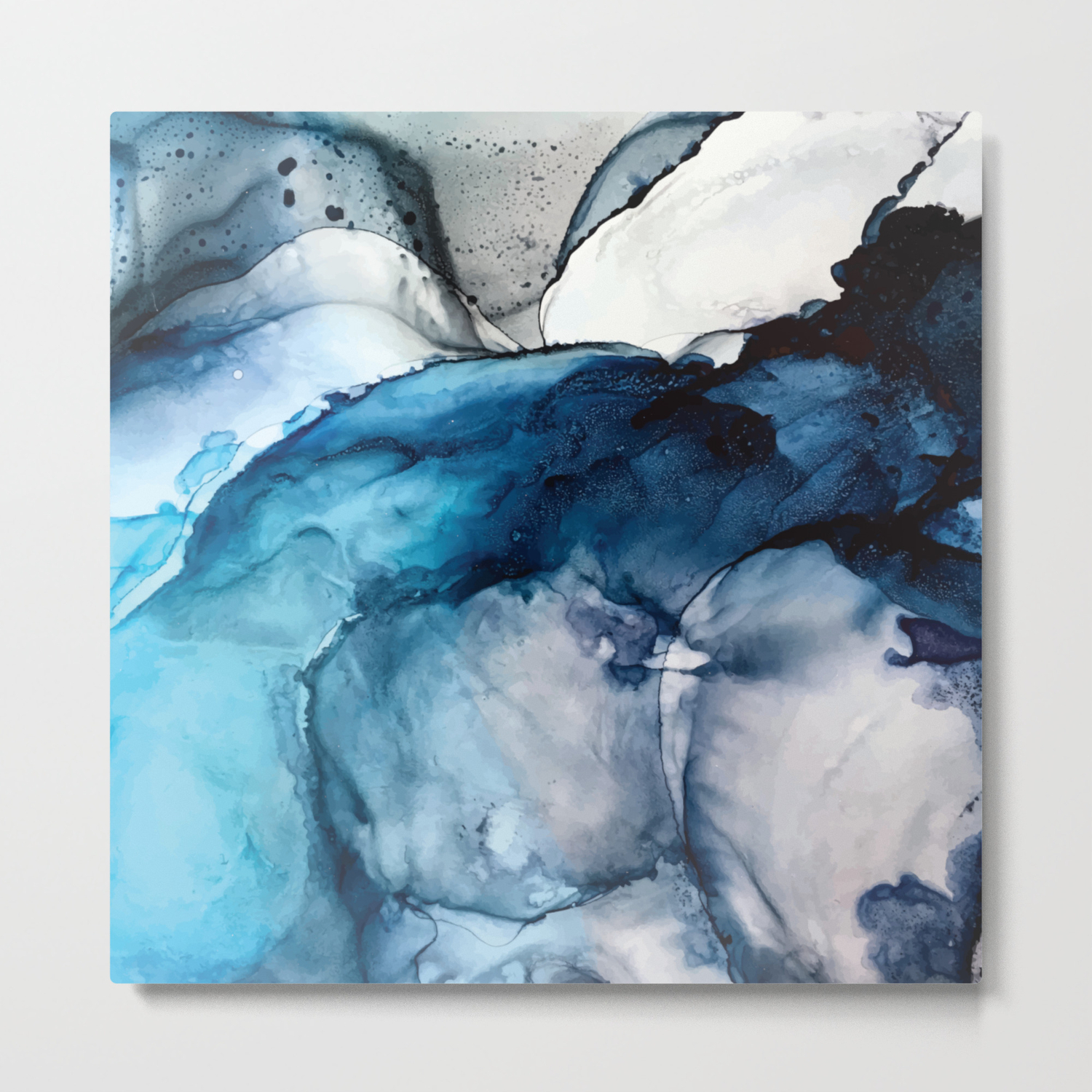 White Sand Blue Sea Alcohol Ink Painting Metal Print By