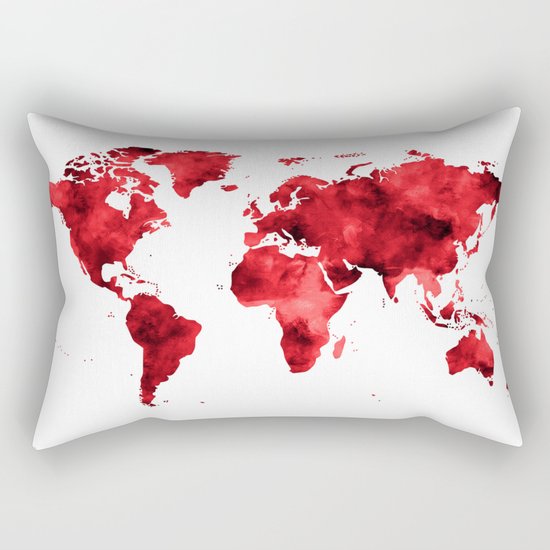 World Map Red Paint Rectangular Pillow