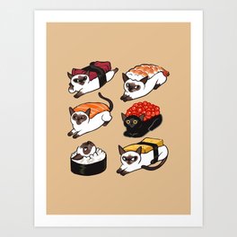 Sushi Siamese Cat  Art Print