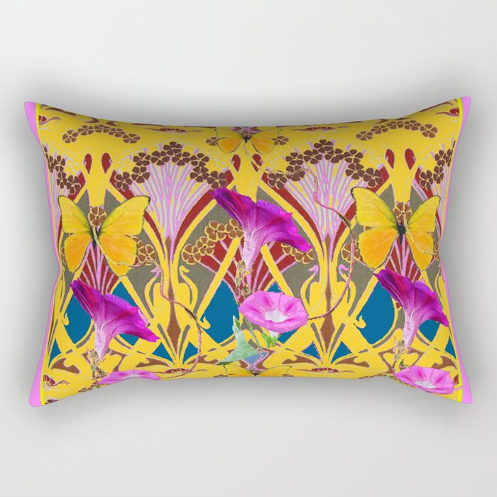 Puce Grey & Yellow Art Nouveau Fuchsia Floral Patterns Rectangular Pillow