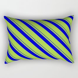 [ Thumbnail: Blue & Green Colored Pattern of Stripes Rectangular Pillow ]
