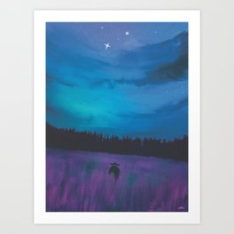Field under night sky Art Print
