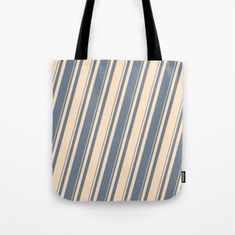 [ Thumbnail: Slate Gray and Bisque Colored Stripes Pattern Tote Bag ]