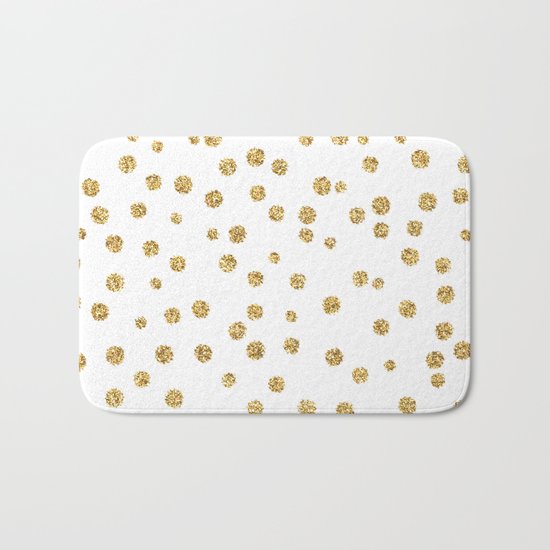 Gold glitter confetti on white - Metal gold dots Bath Mat