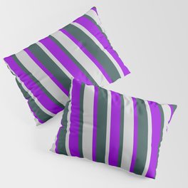 [ Thumbnail: Dark Violet, Light Grey, and Dark Slate Gray Colored Striped/Lined Pattern Pillow Sham ]