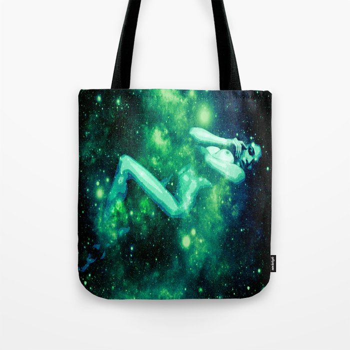 Green Teal Galaxy Woman Tote Bag
