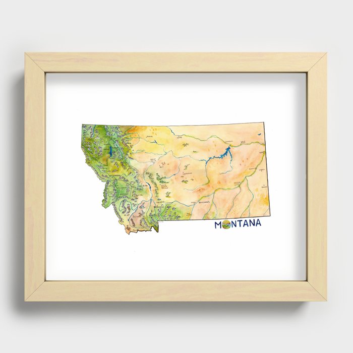 Montana Painted Map Recessed Framed Print