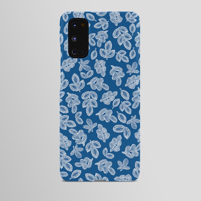 Small lace leaves white on blue Android Case