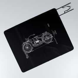 1919 Motorcycle Patent Black White Picnic Blanket | Motorcycle, Wheels, Masculine, Riding, Digital, Blackandwhite, Bike, Motorbike, Slick, Mens 