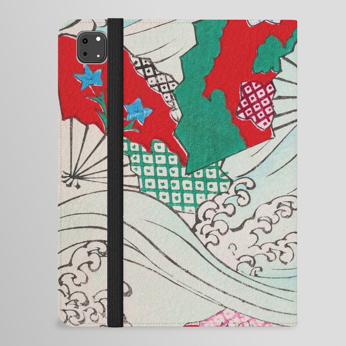 Japanese Fans on Waves Vintage Pattern iPad Folio Case