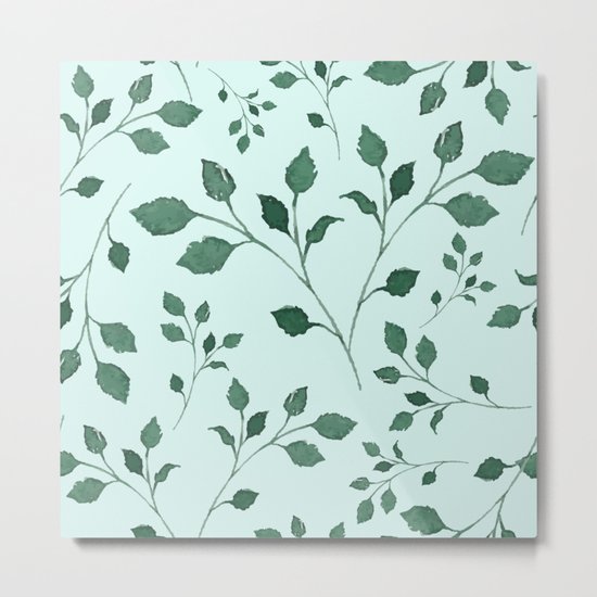 Light Cyan Soft Mint Green Leaves Greenery Pattern Modern Décor Metal Print