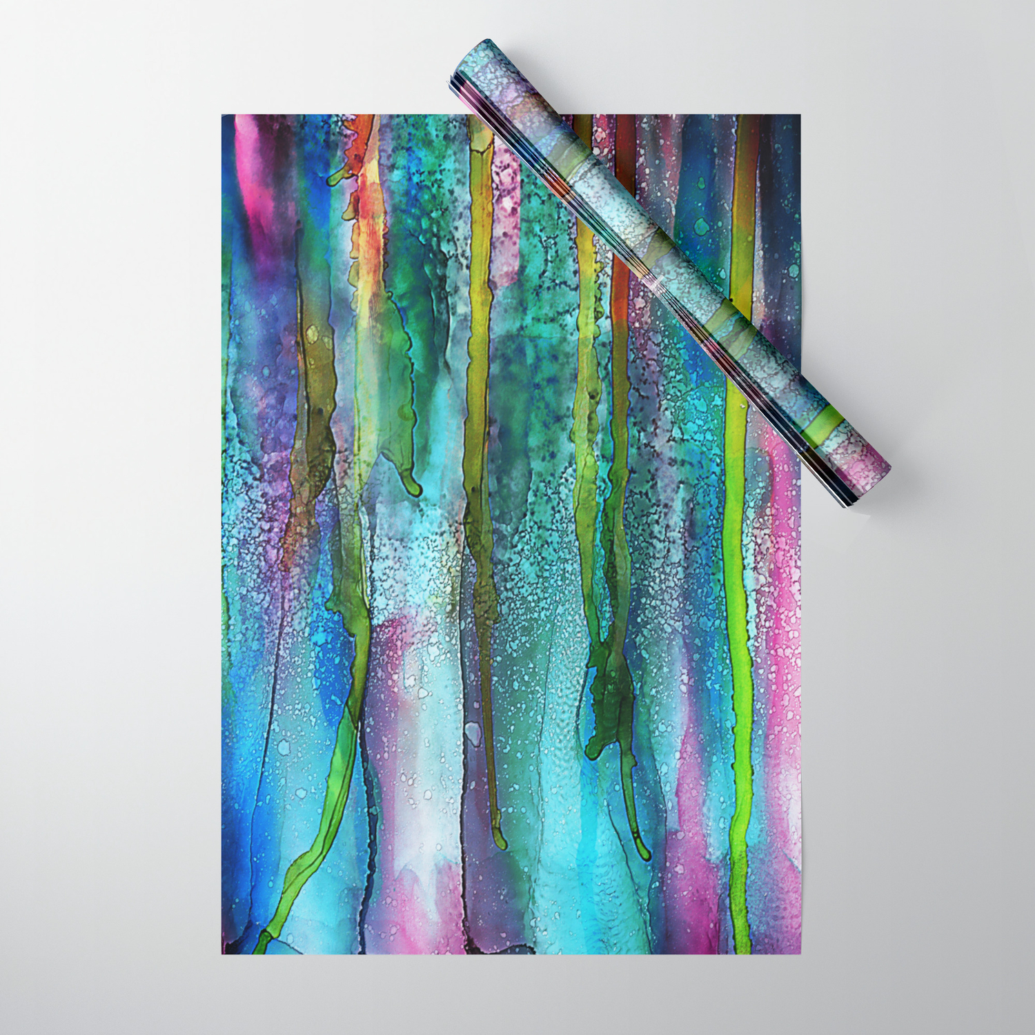 Rainbow Rain Alcohol Ink Painting Wrapping Paper By Klaraacel