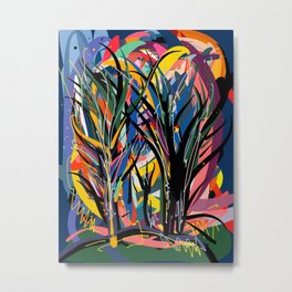 Trees in the Night Landscape Abstract Art Expressionism Metal Print