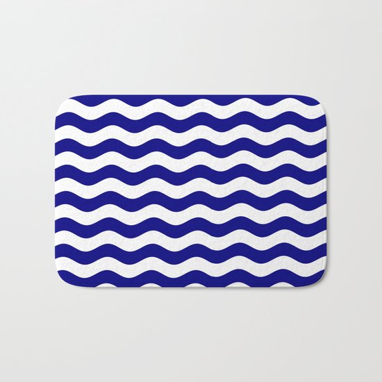 Wavy Stripes (Navy Blue/White) Bath Mat