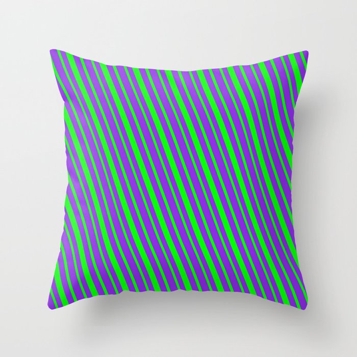 Lime & Purple Colored Striped/Lined Pattern Throw Pillow