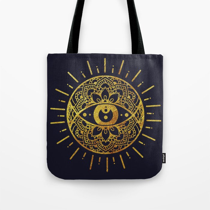 Golden Evil Eye Illustration Tote Bag