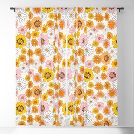 Groovy Floral - pink, yellow, orange florals - retro floral print Blackout Curtain