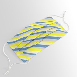 [ Thumbnail: Yellow, Beige, Blue, and Light Gray Colored Lines Pattern Face Mask ]