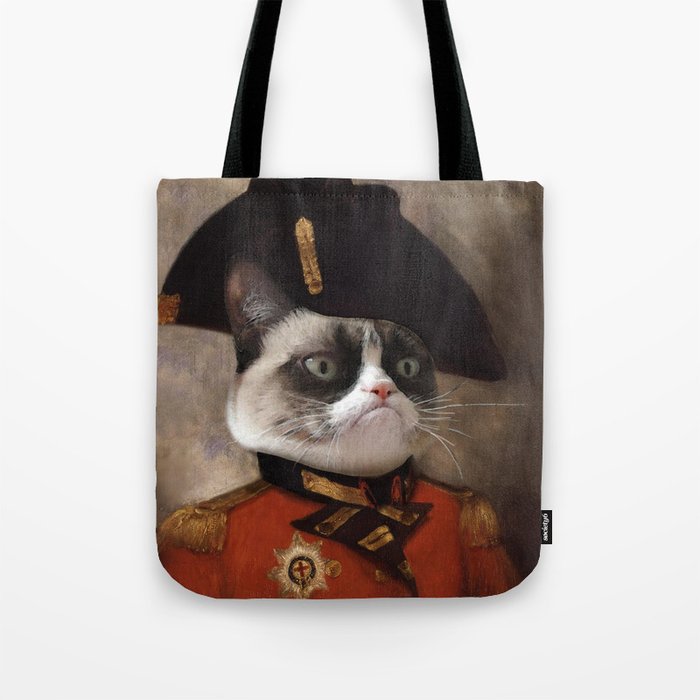 Angry cat. Grumpy General Cat. Tote Bag