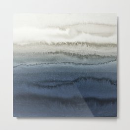 WITHIN THE TIDES - CRUSHING WAVES BLUE Metal Print | Nordicdeco, Scandi, Minimal, Ink, Watercolor, Nordic, Modern, Painting, Lagom, Beach 