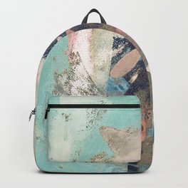 Cotton Candy: a colorful abstract mixed media piece in pastel green, pink, blue, and white Backpack