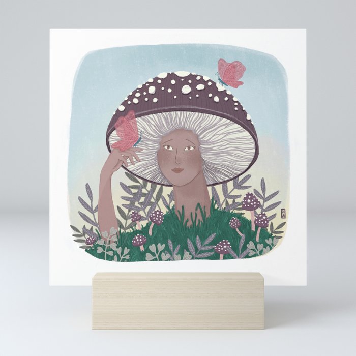 Mushrooms and butterflies Mini Art Print