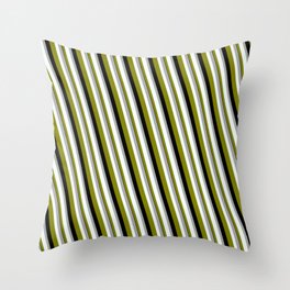[ Thumbnail: Dark Gray, Mint Cream, Green & Black Colored Stripes/Lines Pattern Throw Pillow ]