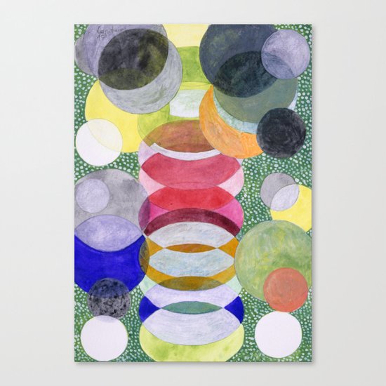Overlapping Ovals and Circles on Green Dotted Ground Canvas Print