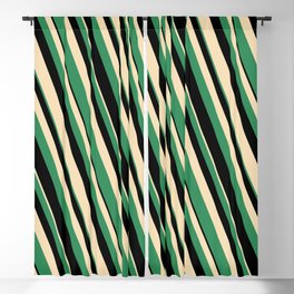 [ Thumbnail: Tan, Sea Green & Black Colored Striped Pattern Blackout Curtain ]
