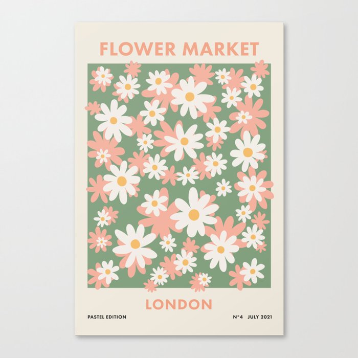 Flower Market London, Pastel Daisies Retro Print Canvas Print