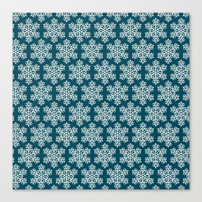 Christmas Pattern Blue Snowflake Floral Retro Canvas Print