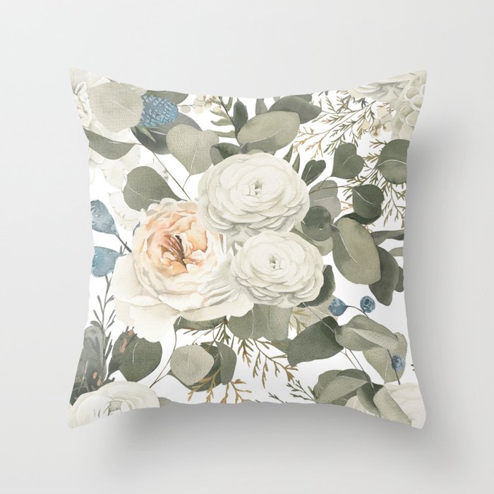 White Vintage Floral Pattern Decor Gender Neutral  Throw Pillow