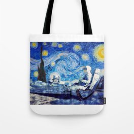 Astronaut rest under Starry Night Tote Bag