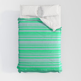 [ Thumbnail: Green & Light Blue Colored Striped Pattern Comforter ]