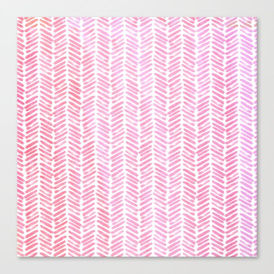 Handpainted Chevron pattern-small- pink watercolor on white Canvas Print