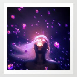 Breath Art Print | Dodecahedron, 3D, Hair, Light, Digital, Geometric, Breath, Graphicdesign, Polygons, Woman 