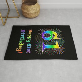 [ Thumbnail: 61st Birthday - Fun Rainbow Spectrum Gradient Pattern Text, Bursting Fireworks Inspired Background Rug ]