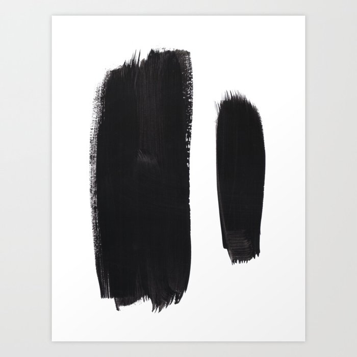 Black And White Minimalist Mid Century Abstract Ink Art Minimal Brush Strokes Black Color Block Art Print