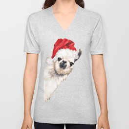Christmas Sneaky Llama V Neck T Shirt
