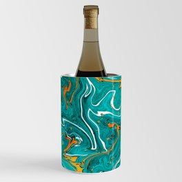 Teal and orange marble texture, turquoise abstract fluid art Wine Chiller