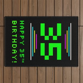 [ Thumbnail: 35th Birthday - Nerdy Geeky Pixelated 8-Bit Computing Graphics Inspired Look Outdoor Rug ]