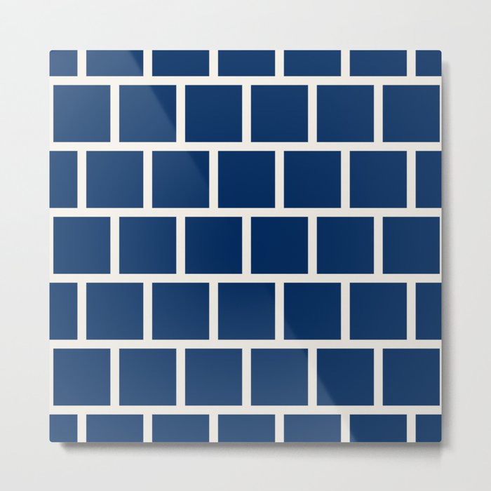 Navy Blue and White Bricks Retro Pattern  Metal Print